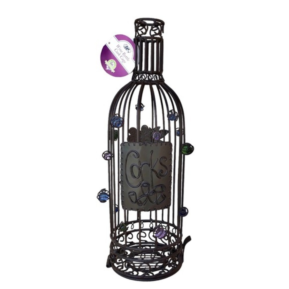 Whimsy Collection Wine Bottle Cork Cage Holder / Display With Colorful beads 14”